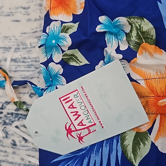 Size 2 and size 6 tropical matching summer dresses in Hibiscus Blue print - Picture 2 of 3